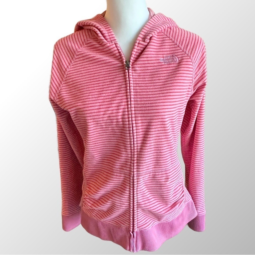 The North Face Pink Candy Stripe Full Zip Up Hoodie Jacket in Girl's Large (16)